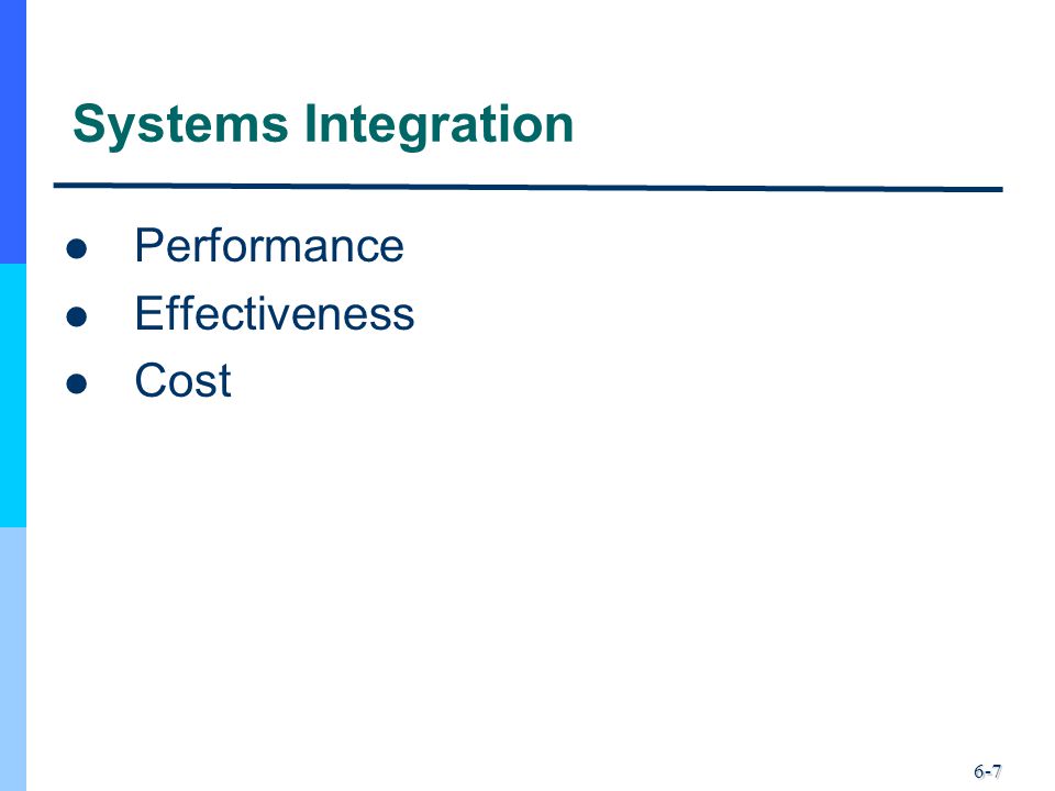 6-7 Systems Integration Performance Effectiveness Cost