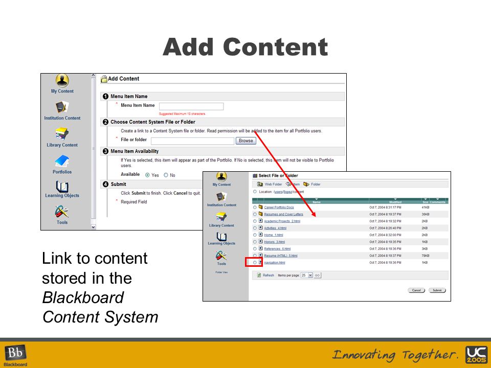 Add Content Link to content stored in the Blackboard Content System