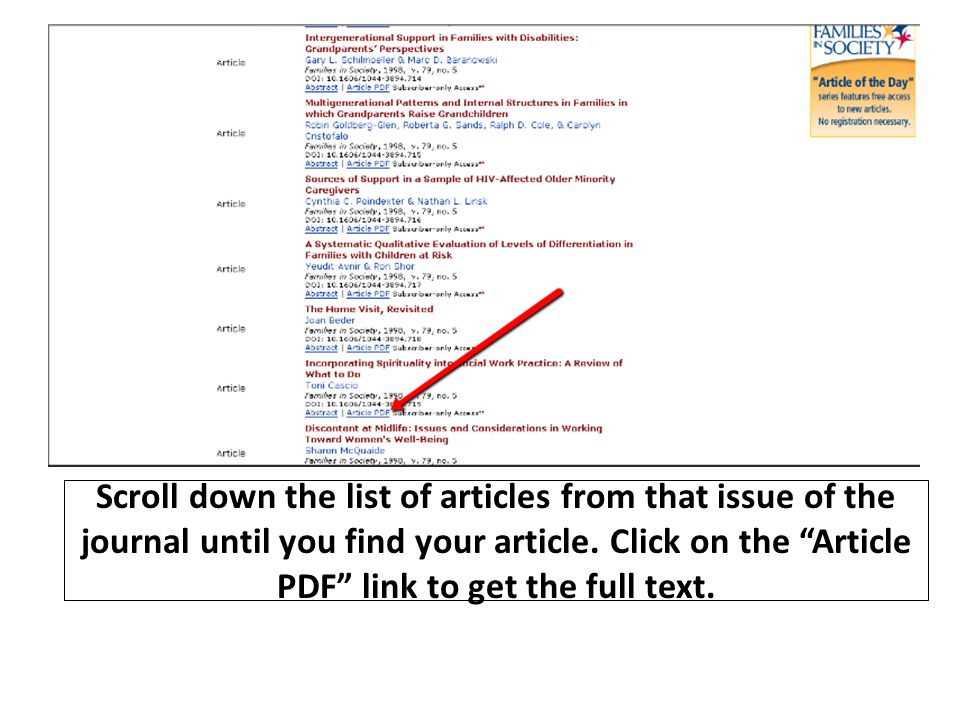 Scroll down the list of articles from that issue of the journal until you find your article.