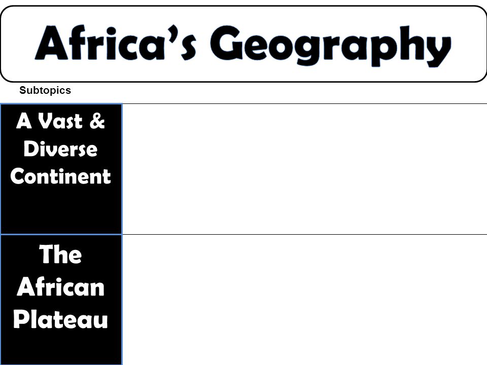 A Vast & Diverse Continent The African Plateau Subtopics