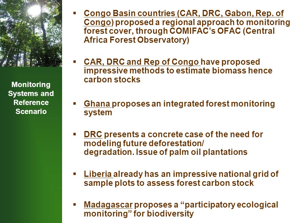 Monitoring Systems and Reference Scenario  Congo Basin countries (CAR, DRC, Gabon, Rep.