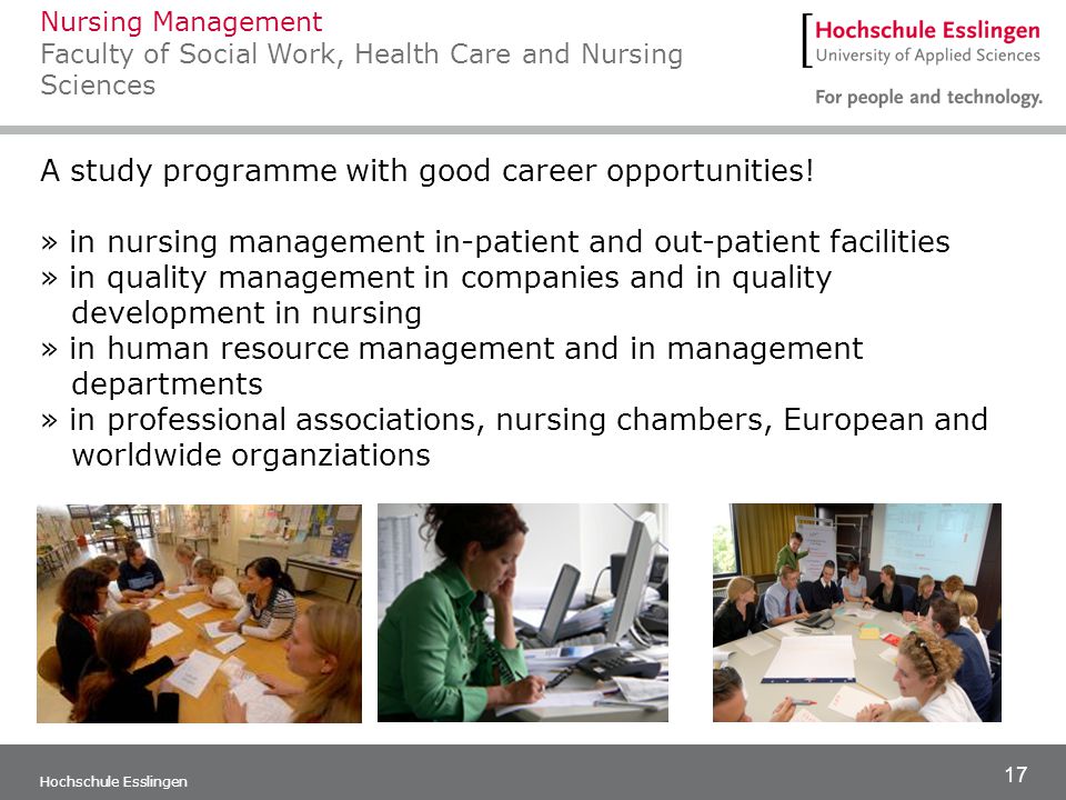 17 Hochschule Esslingen A study programme with good career opportunities.