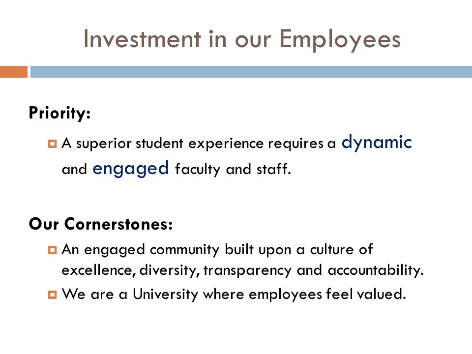Investment in our Employees Priority:  A superior student experience requires a dynamic and engaged faculty and staff.