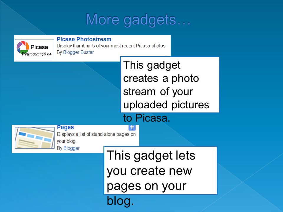 This gadget creates a photo stream of your uploaded pictures to Picasa.