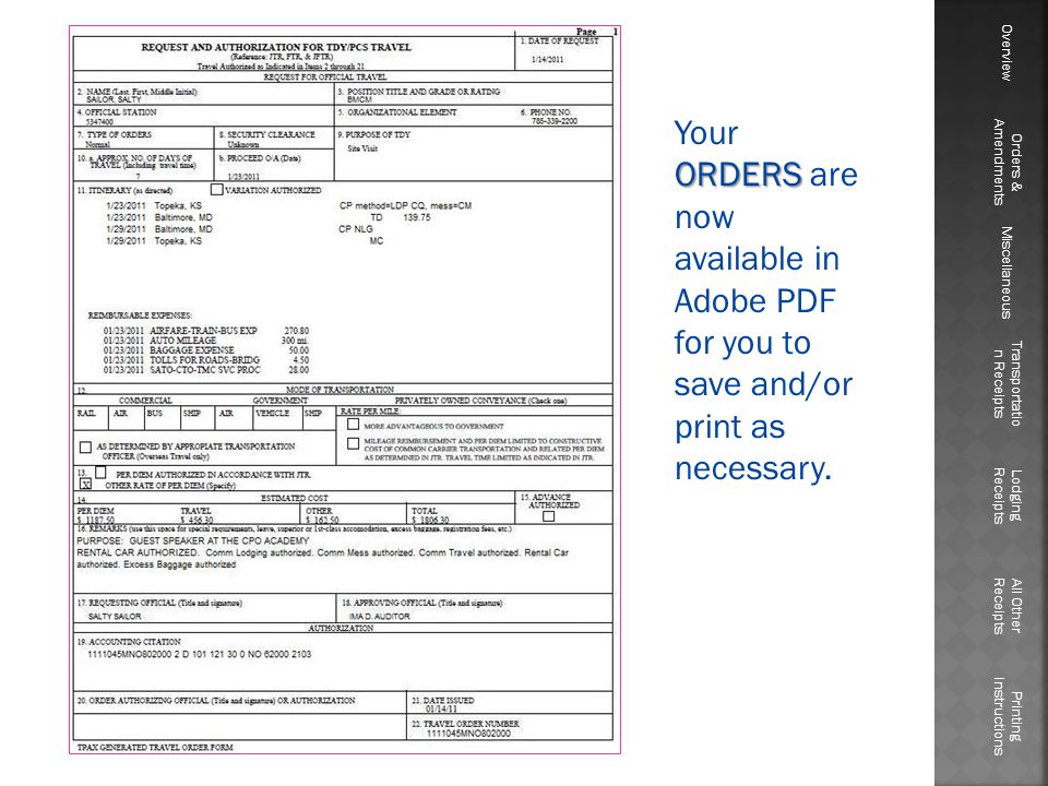 ORDERS Your ORDERS are now available in Adobe PDF for you to save and/or print as necessary.