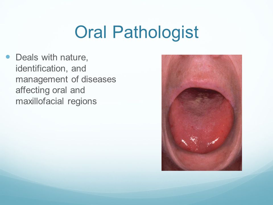 Oral Pathologist Deals with nature, identification, and management of diseases affecting oral and maxillofacial regions