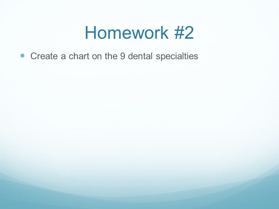 Homework #2 Create a chart on the 9 dental specialties