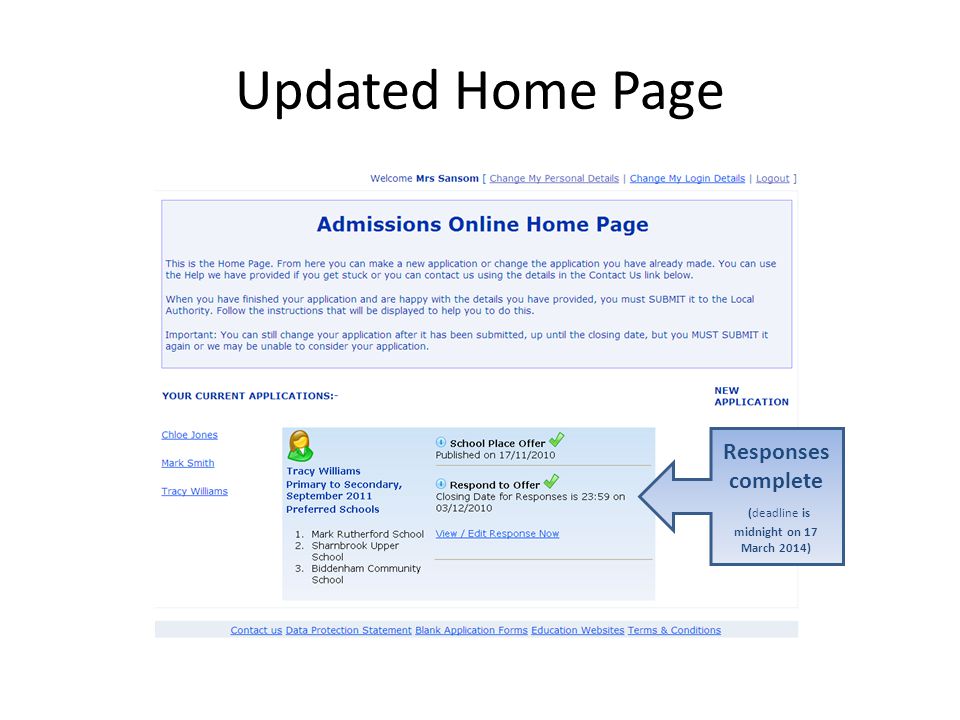 Updated Home Page Responses complete (deadline is midnight on 17 March 2014)