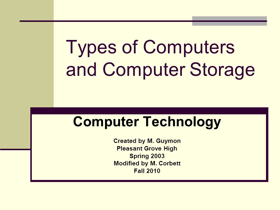 Types of Computers and Computer Storage Computer Technology Created by M.