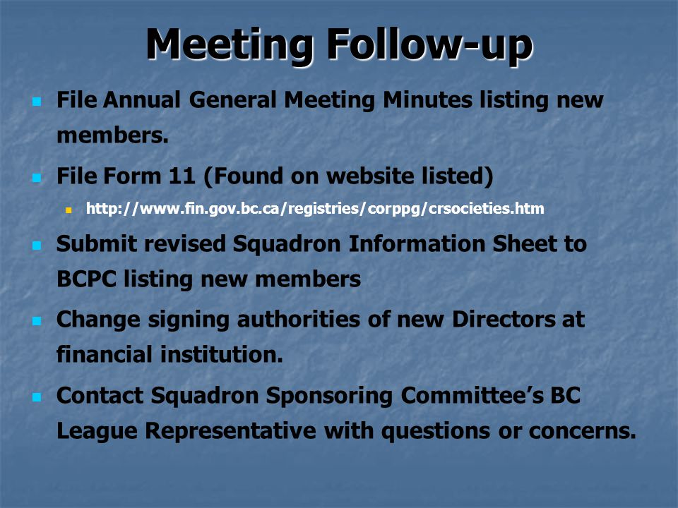 Meeting Follow-up File Annual General Meeting Minutes listing new members.