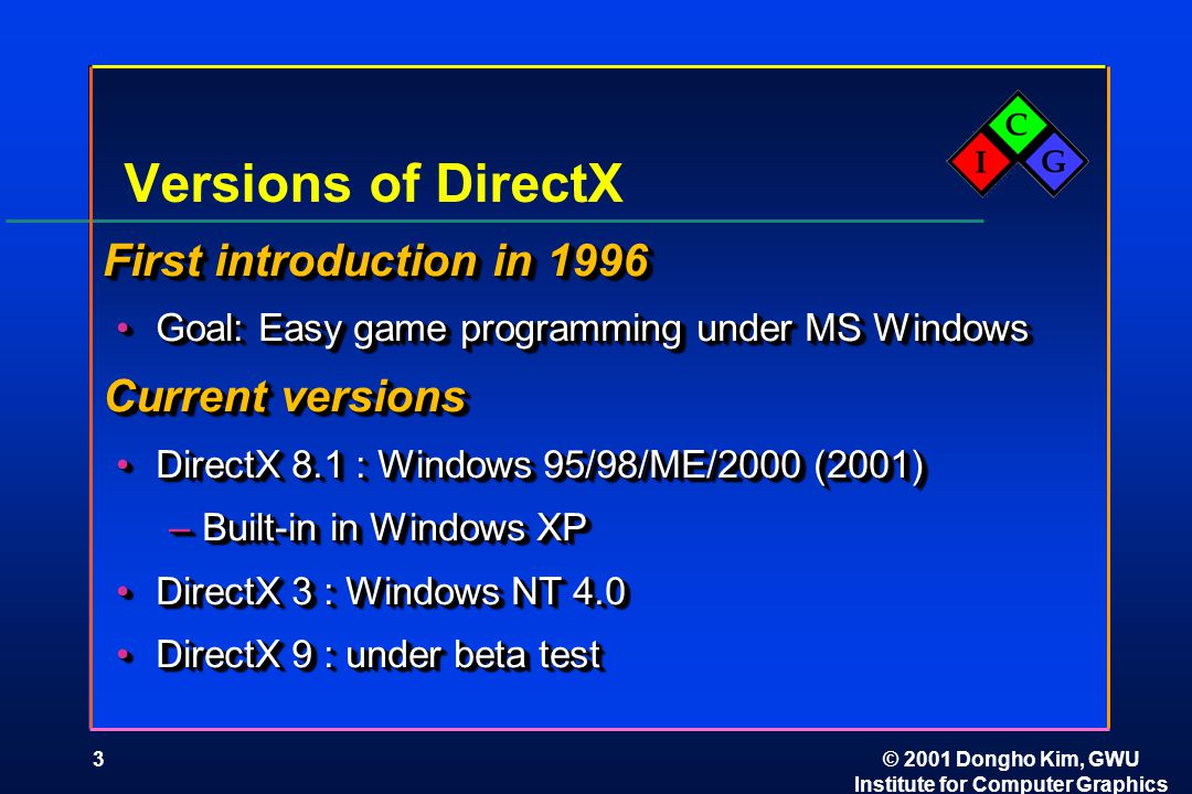 Introduction to DirectX Programming Dongho Kim February 12, 2002 Dongho Kim  February 12, ppt download