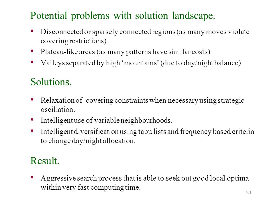 21 Potential problems with solution landscape.
