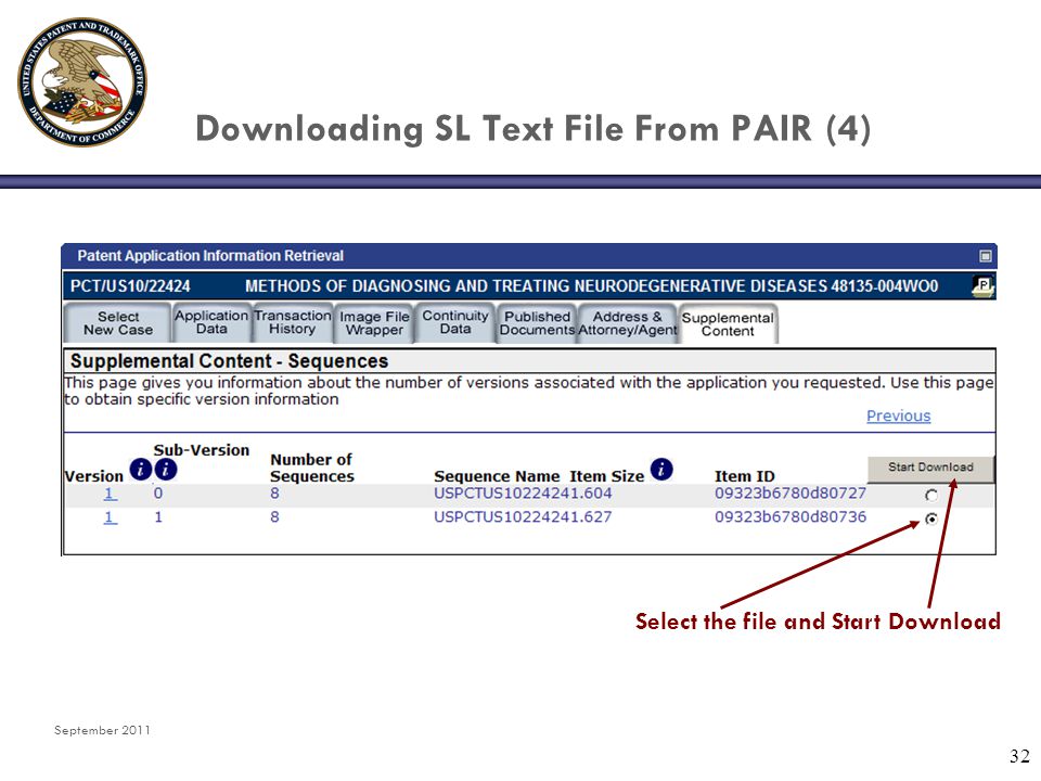 September Downloading SL Text File From PAIR (4) Select the file and Start Download