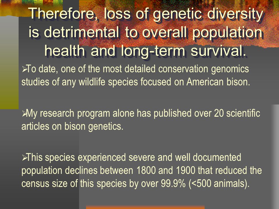 Therefore, loss of genetic diversity is detrimental to overall population health and long-term survival.