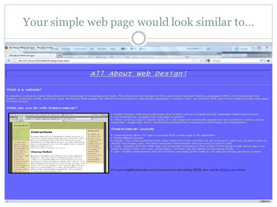 Your simple web page would look similar to…