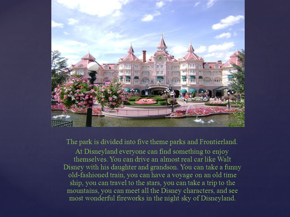 The park is divided into five theme parks and Frontierland.