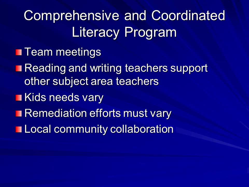 Leadership Commitment and participation Building personal knowledge base in reading and writing difficulties of students Attending professional development targeted at teachers Foundational knowledge needed to alter schedules, etc.