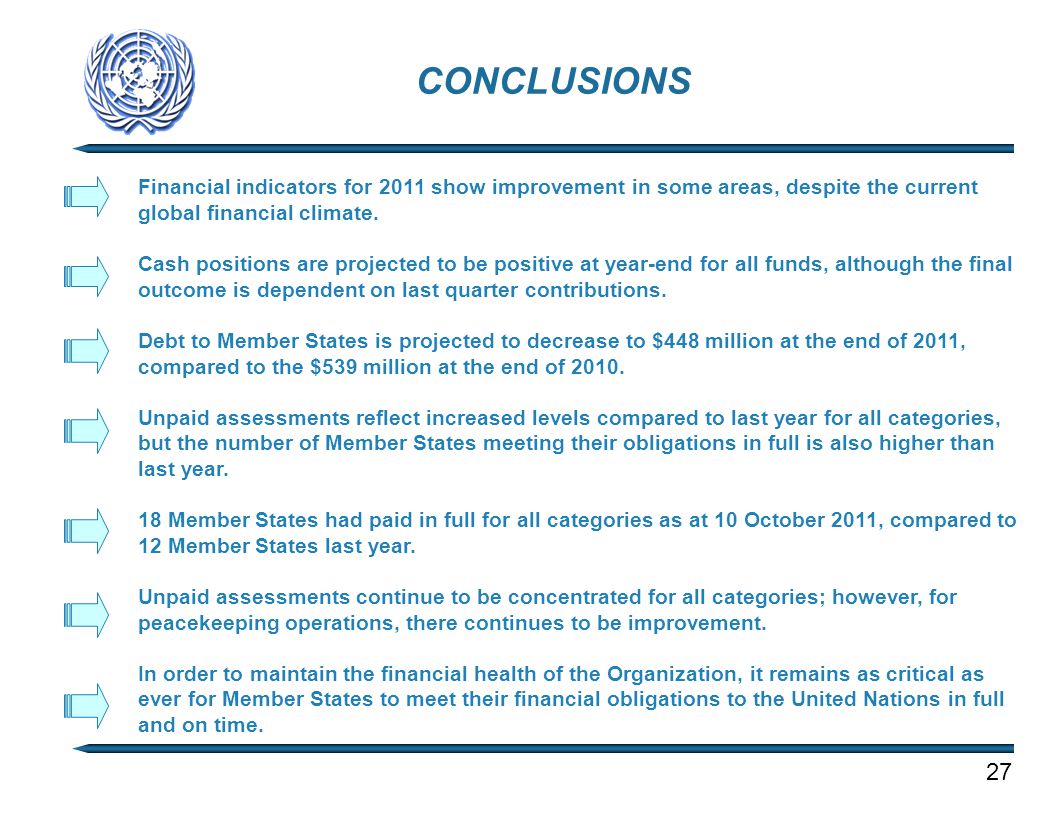 CONCLUSIONS Financial indicators for 2011 show improvement in some areas, despite the current global financial climate.