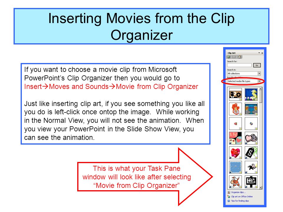Matón País de origen revisión Inserting Movies & Sound ICS101 Fall Where to go when inserting movies or  sound files… You will always go to Insert  Movies and Sounds. - ppt  download