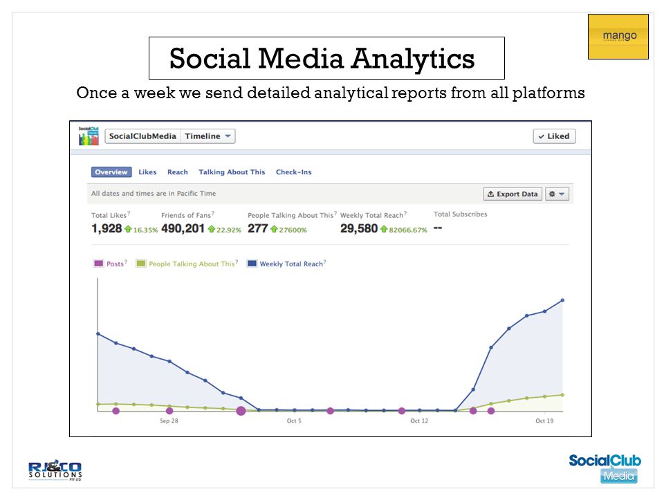 Social Media Analytics Once a week we send detailed analytical reports from all platforms