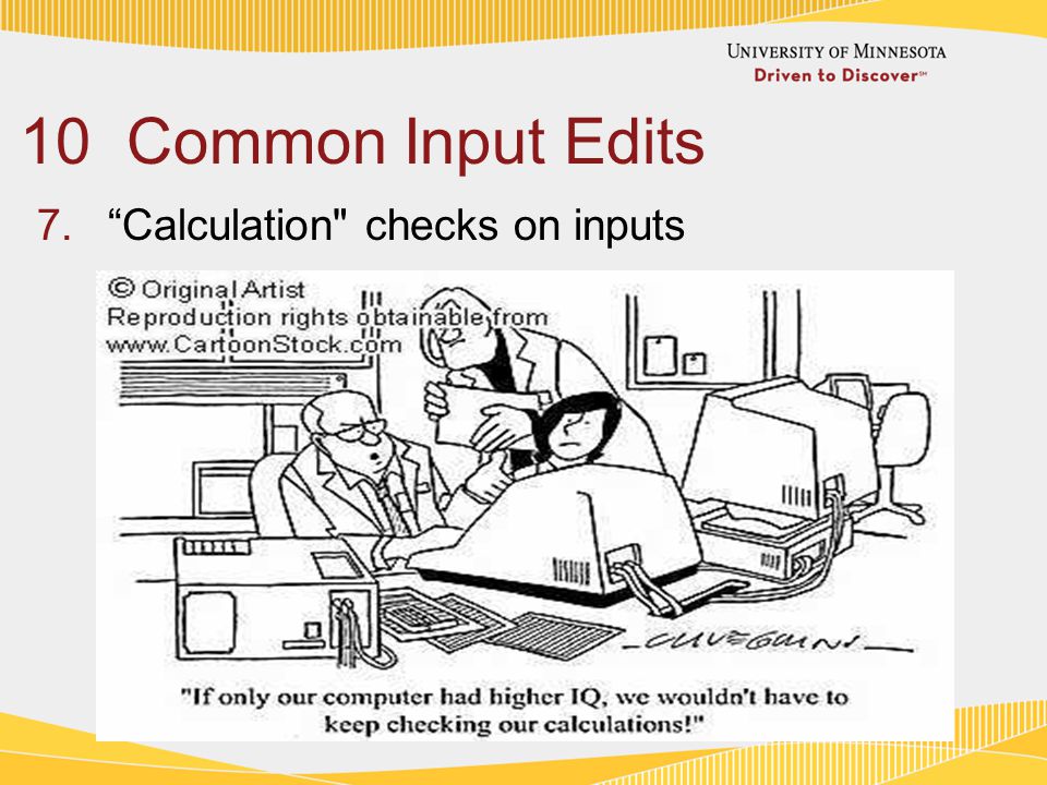 10 Common Input Edits 7. Calculation checks on inputs