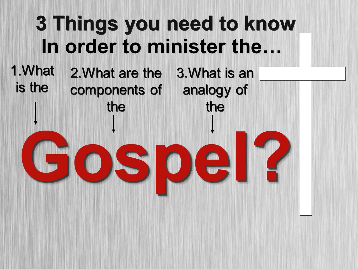 1.What is the 2.What are the components of the 3.What is an analogy of the Gospel Gospel.