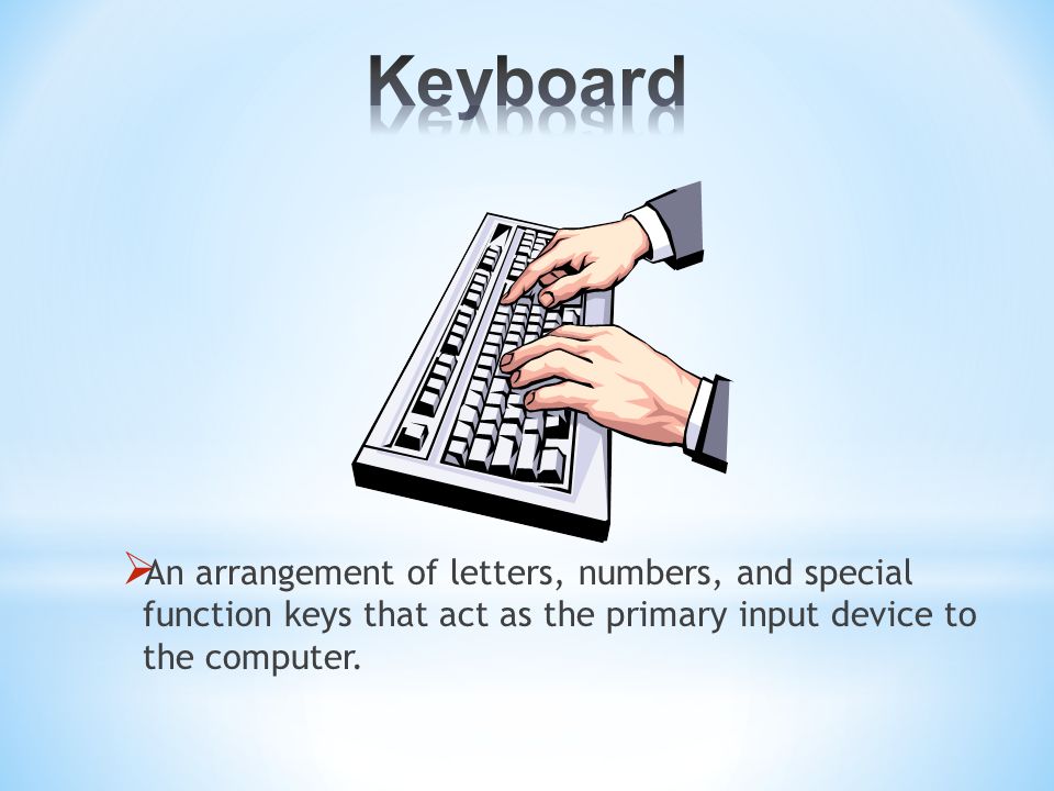  An arrangement of letters, numbers, and special function keys that act as the primary input device to the computer.
