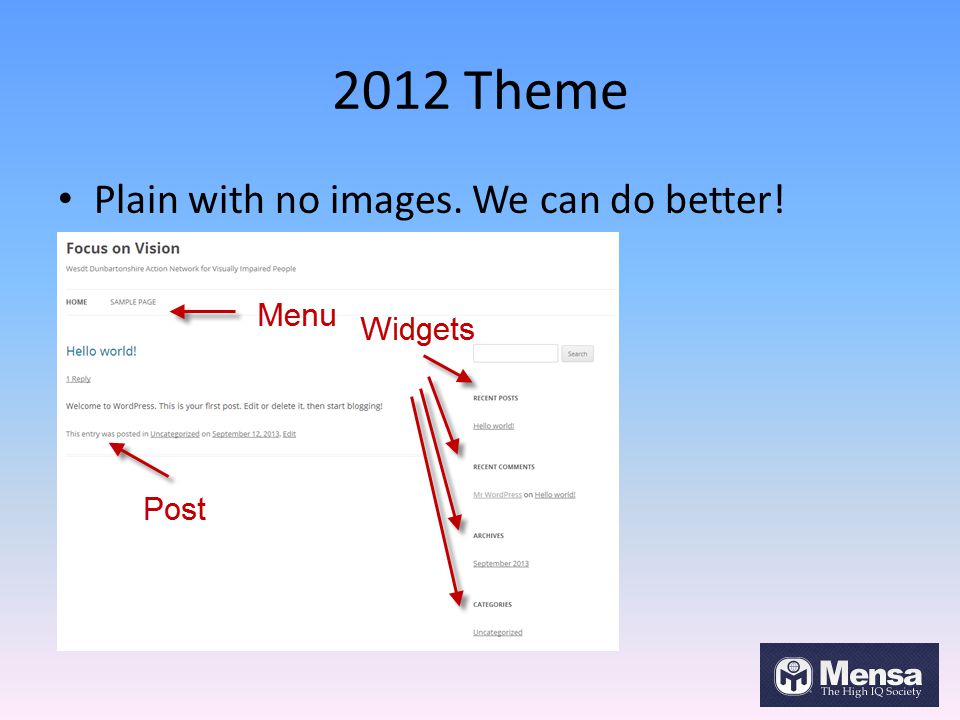 2012 Theme Plain with no images. We can do better!