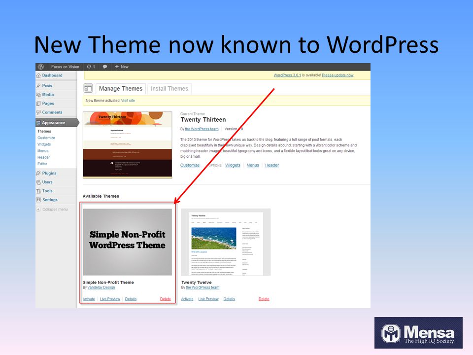 New Theme now known to WordPress