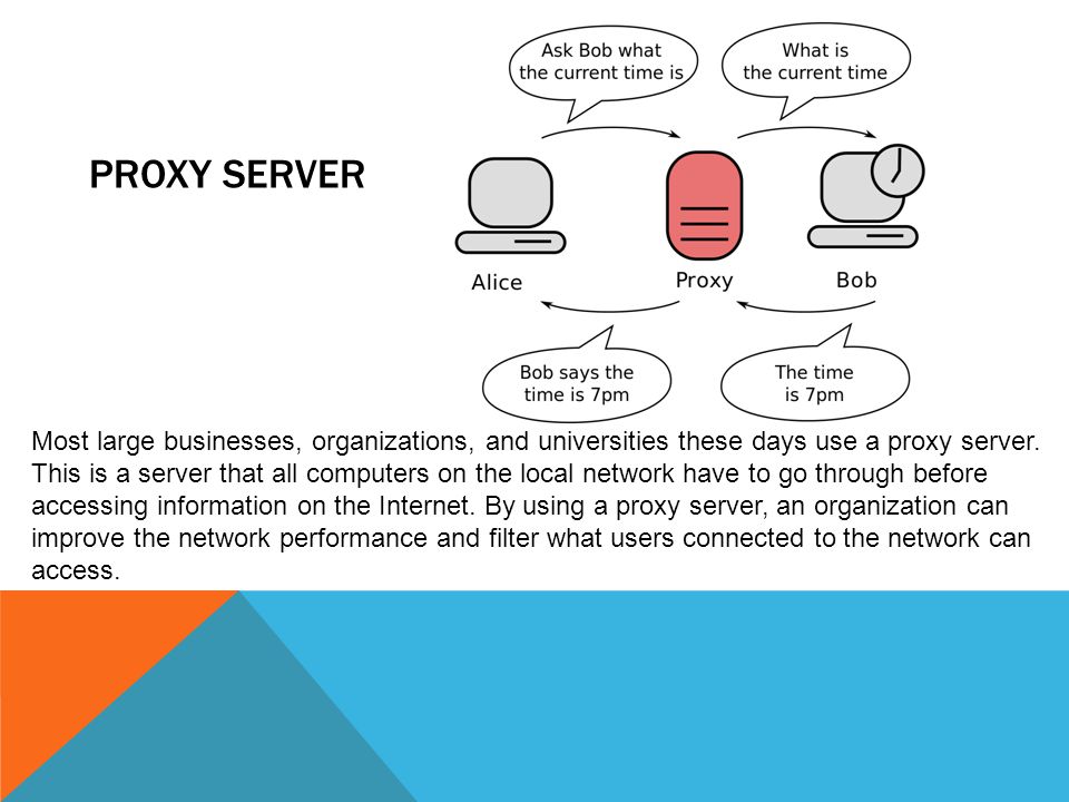PROXY SERVER Most large businesses, organizations, and universities these days use a proxy server.