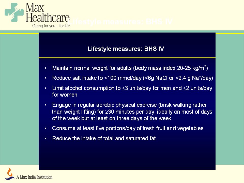 Lifestyle measures: BHS IV