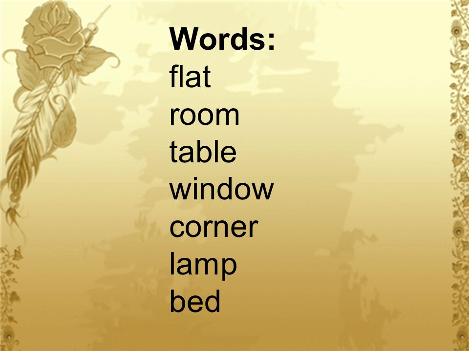 Words: flat room table window corner lamp bed