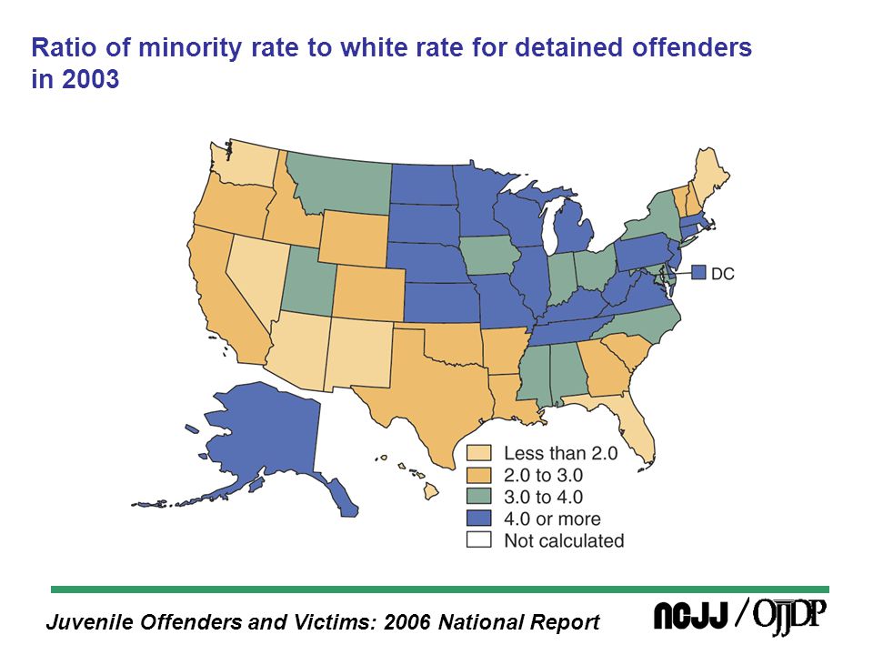 Juvenile Offenders and Victims: 2006 National Report Ratio of minority rate to white rate for detained offenders in 2003