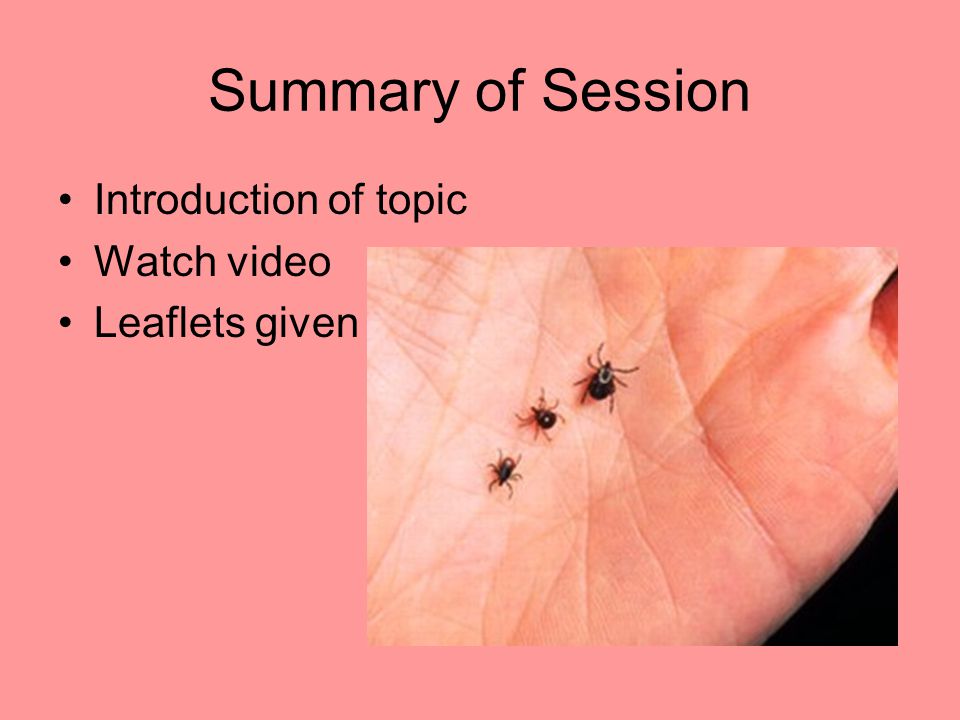 Summary of Session Introduction of topic Watch video Leaflets given
