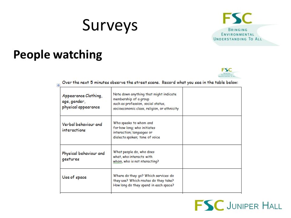 Surveys People watching