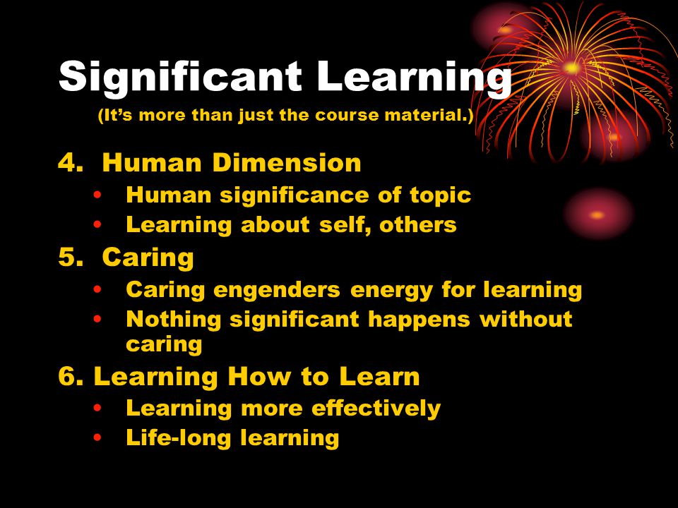 Significant Learning 4. Human Dimension Human significance of topic Learning about self, others 5.