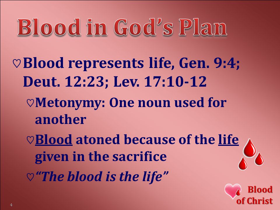 ♡Blood represents life, Gen. 9:4; Deut. 12:23; Lev.
