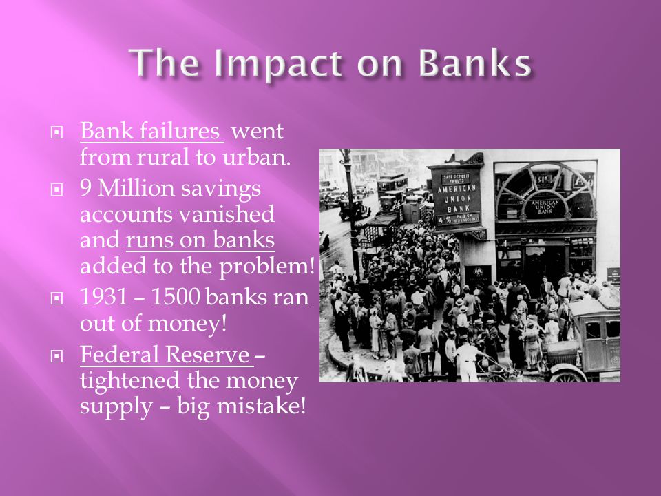  Bank failures went from rural to urban.