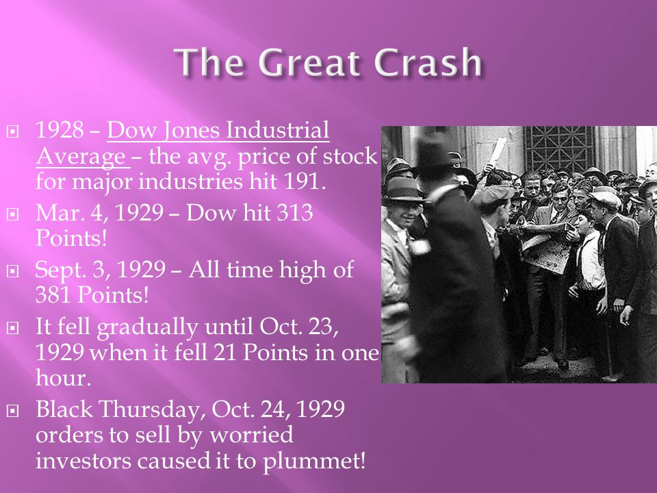  1928 – Dow Jones Industrial Average – the avg. price of stock for major industries hit 191.