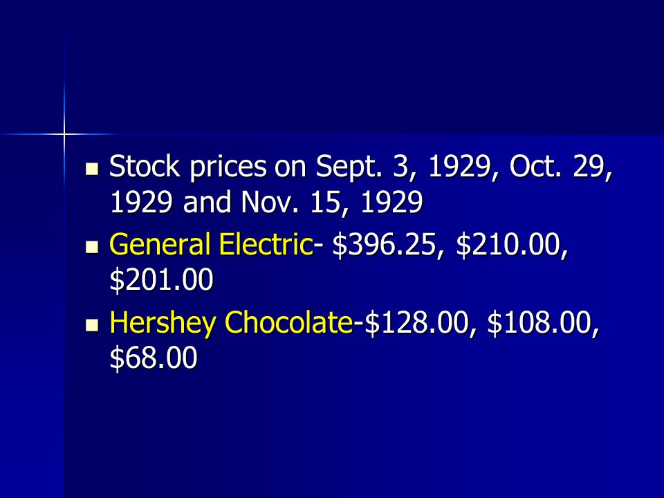 Stock prices on Sept. 3, 1929, Oct. 29, 1929 and Nov.