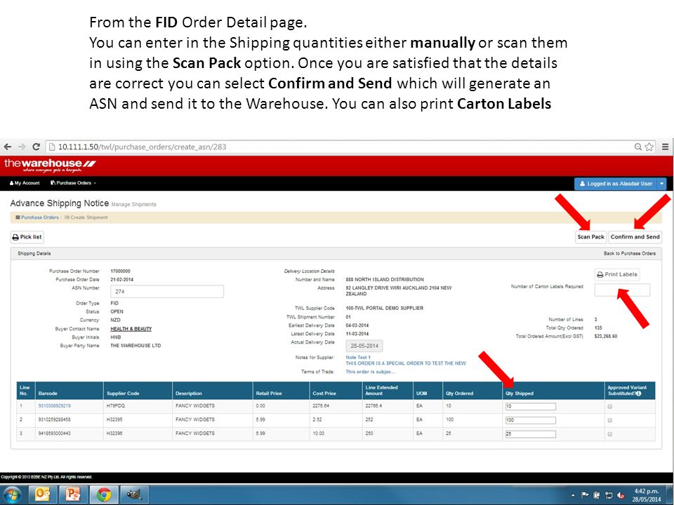 From the FID Order Detail page.