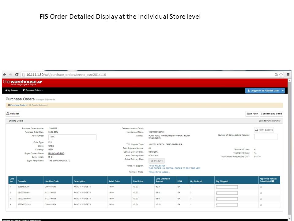 FIS Order Detailed Display at the Individual Store level