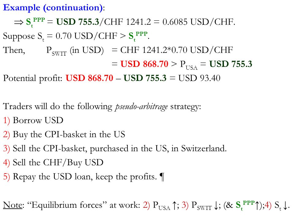 Parity Conditions Irp Ppp Ife Eh Rw Arbitrage In Fx Markets Example Continuation S T Ppp Usd 755 3 Chf