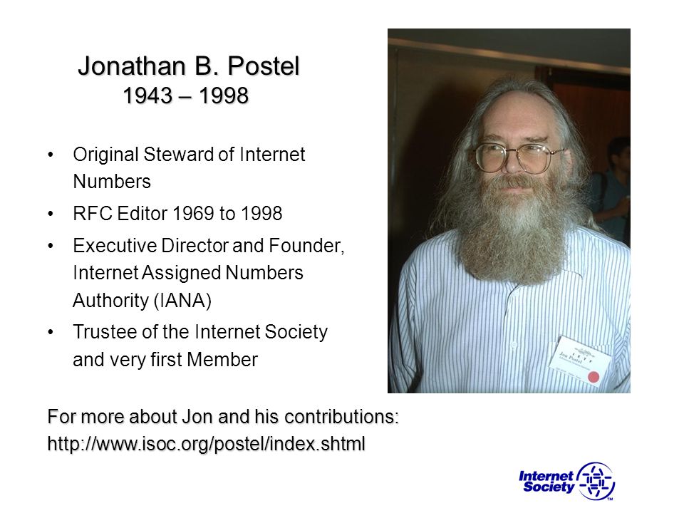 Jonathan B. Postel Service Award Presented by the Internet Society. - ppt  download