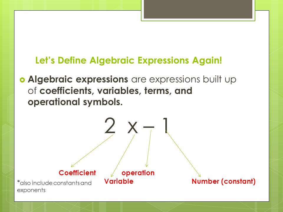 Let’s Define Algebraic Expressions Again.