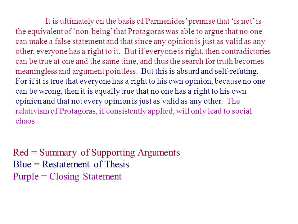 Summary of Supporting Arguments Restatement of Thesis Closing Statement