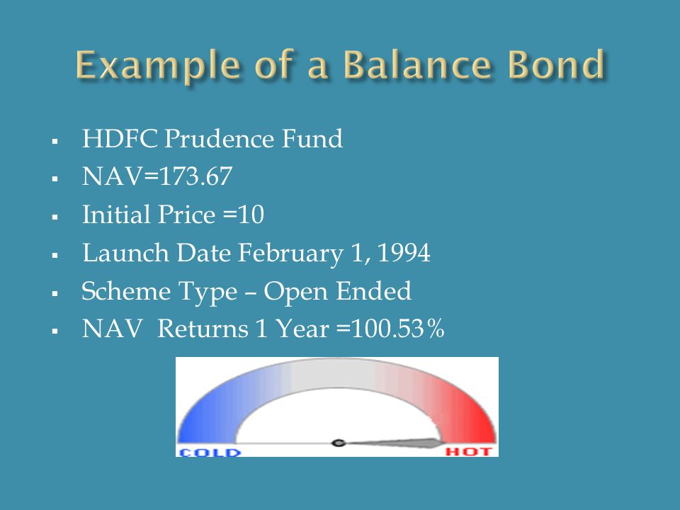  HDFC Prudence Fund  NAV=  Initial Price =10  Launch Date February 1, 1994  Scheme Type – Open Ended  NAV Returns 1 Year =100.53%