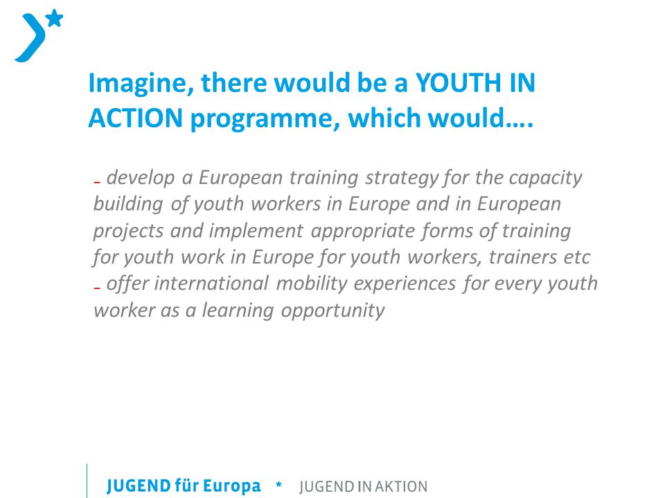 Imagine, there would be a YOUTH IN ACTION programme, which would….