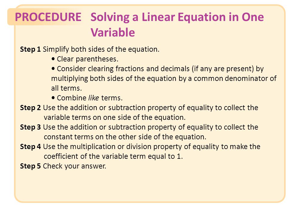 PROCEDURESolving a Linear Equation in One Variable Slide 19 Copyright (c) The McGraw-Hill Companies, Inc.