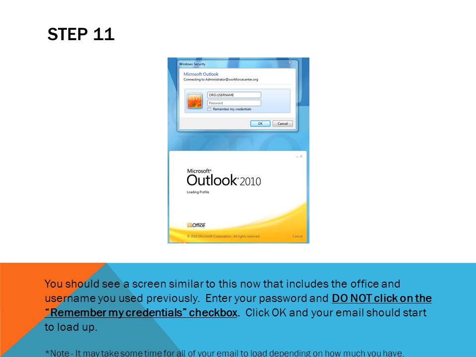 STEP 11 You should see a screen similar to this now that includes the office and username you used previously.
